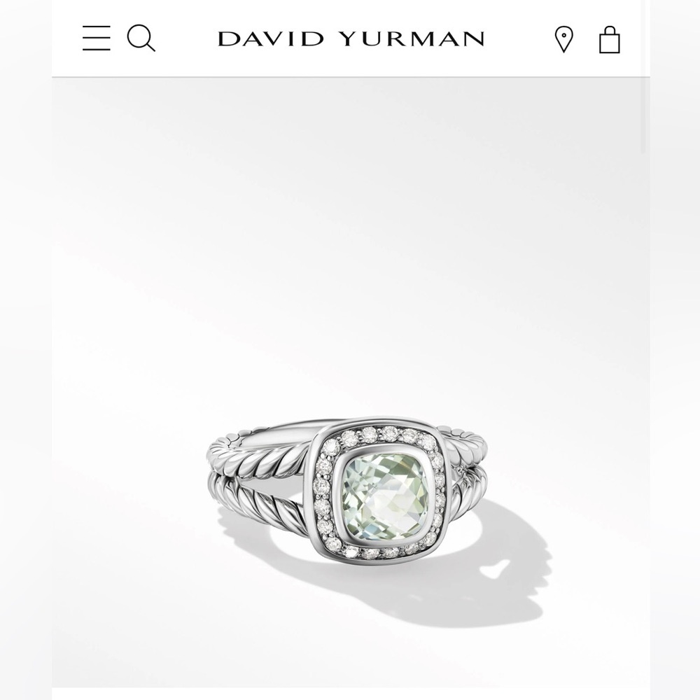 David Yurman Petite Albion Ring Sterling Silver w/ Prasiolite and Pavé Diamonds